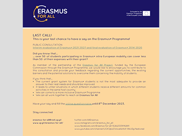 Public consultation: Erasmus+ 2021-27 interim evaluation & Erasmus+ 2014-20 final evaluation
